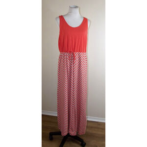 Sonoma Womens Sleeveless MAXI DRESS - Size XL - Coral Orange Stripe Sundress